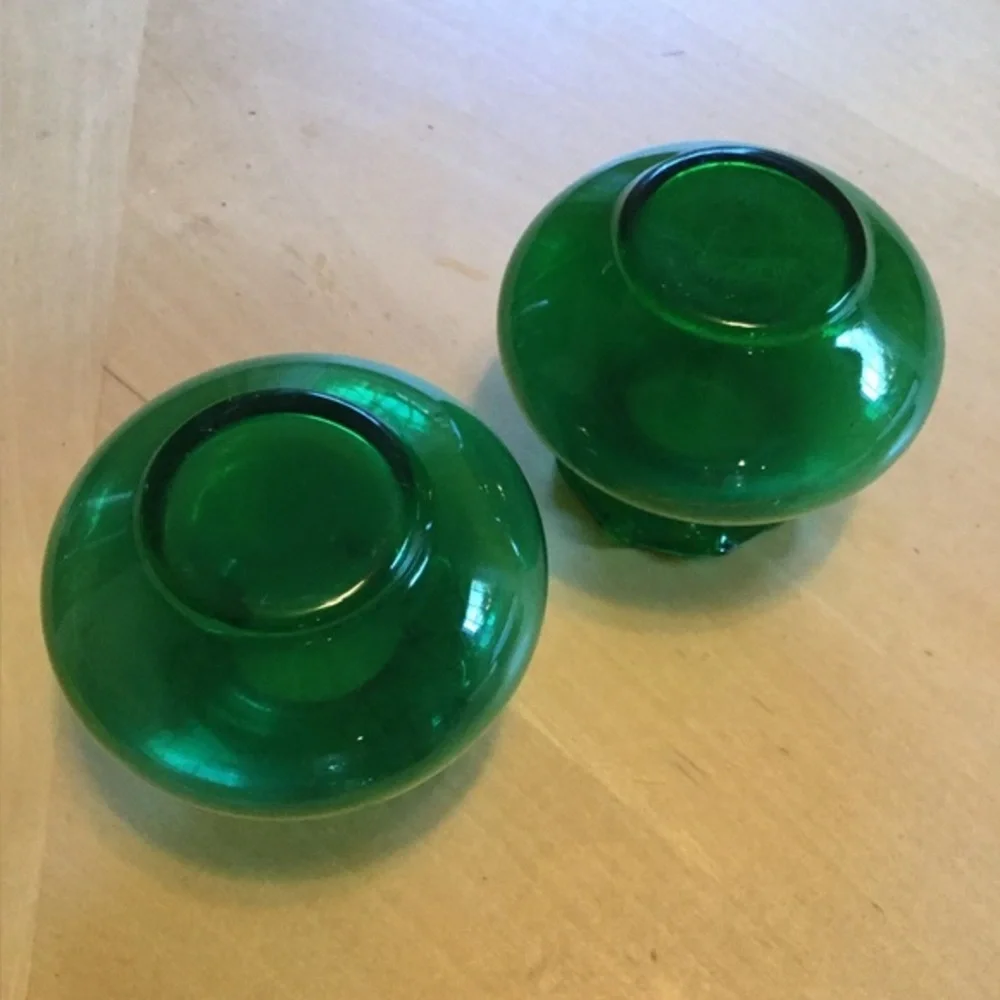 Vintage Green Glass Vases Ruffled Top Set of 2